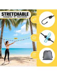 1 Set Camping Essential, Elastic Travel Clothesline Can Be Stretched Up To 3 Meters, Camping Gear, Suitable For Outdoor Camping, Cruise And RV, Essential Hanging Rope - Multicolor - View 3