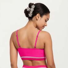 Women's Two Piece Bikini Set With Scoop Neck Top High Waist Bottom And Contrast Trim - Large, Fuchsia - Rose Red - View 5