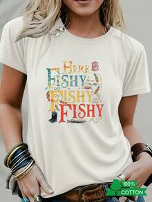 1 camiseta de mujer con cuello redondo, estampado de letras y anime, de diseño sencillo, cómoda y transpirable, adecuada para uso casual diario y versátil, que muestra un estilo natural y elegante, imprescindible para fiestas de verano, envío local, 180g de algodón 100%. - Blanco - Ver 7