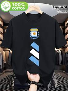 Herren Argentinien Fußballtrikot Nummer 10 T-Shirt - Authentisches Emblem & Nationalfarben, Schwarz mit Blau-Weiß-Streifen, Regular Fit Rundhals-T-Shirt geeignet für Freizeitkleidung, Training, Sportveranstaltungen, Maschinenwäsche - Schwarz - Übersicht 6