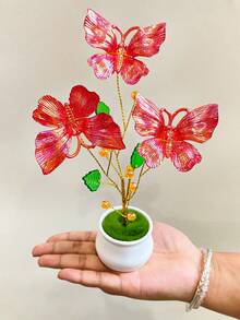 1pc Exquisite Butterfly Artificial Potted Plant With Fashionable Beaded Artificial Flowers, Elegant Craft Ornament, Creative Holiday Gift, Suitable For Wedding Decor, Home Room And Office Desk Decoration - Multicolor - View 4