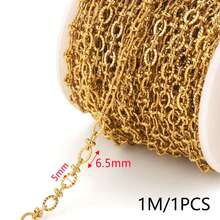 1m 304 Stainless Steel 18K Gold Plated Textured Chain, Mixed Oval And Barrel Chain Links, Suitable For DIY Jewelry Making - Chain - View 13