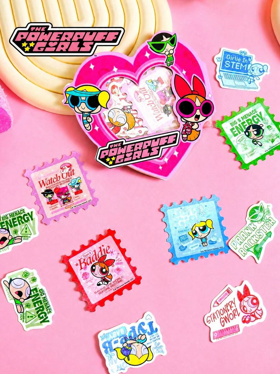 THE POWERPUFF GIRLS 20 miếng dán PET hình Powerpuff Girls, hình hoạt hình, chống thấm nước, hình Blossom, Bubbles và Buttercup dùng cho bình nước, máy tính xách tay, sổ tay, album ảnh. - Màu Hồng Dưa hấu - Xem 1
