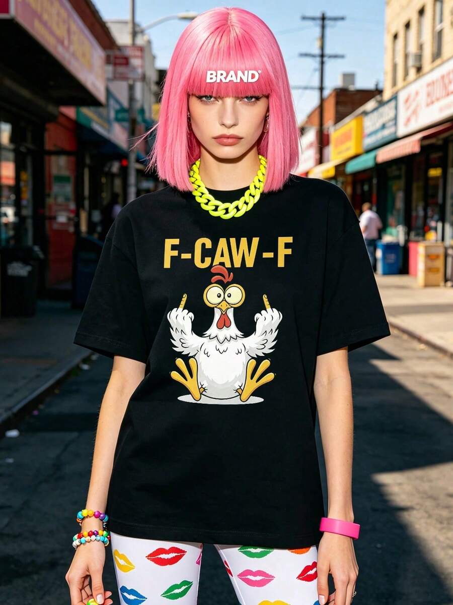 Women's Summer Casual Soft Round Neck Short Sleeve T-Shirt,Funny Chicken,Tops For Going Out,Cotton,Vintage,European And  Street Style,Sporty Casual,Unisex Style,Urban Casual Style,Nice Tops,Gen Z,Curve,Y2K Clothes,Funny T-Shirts, Ladies Tops,Holiday Outfits For Women,Cute Top,Graphic T-Shirt,Spring Outfits, Baggy T-Shirts,Retro Streetwear,90s Style,2000s Style,Subculture,Black Top,White Tops,90s Party Outfit.White - Noir - Voir 1