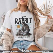 Printable Retro Christian Easter Graphic - Easter T-Shirt Design - Funny Easter Bunny For Jesus PNG - Religious PNG Print File - White - View 1