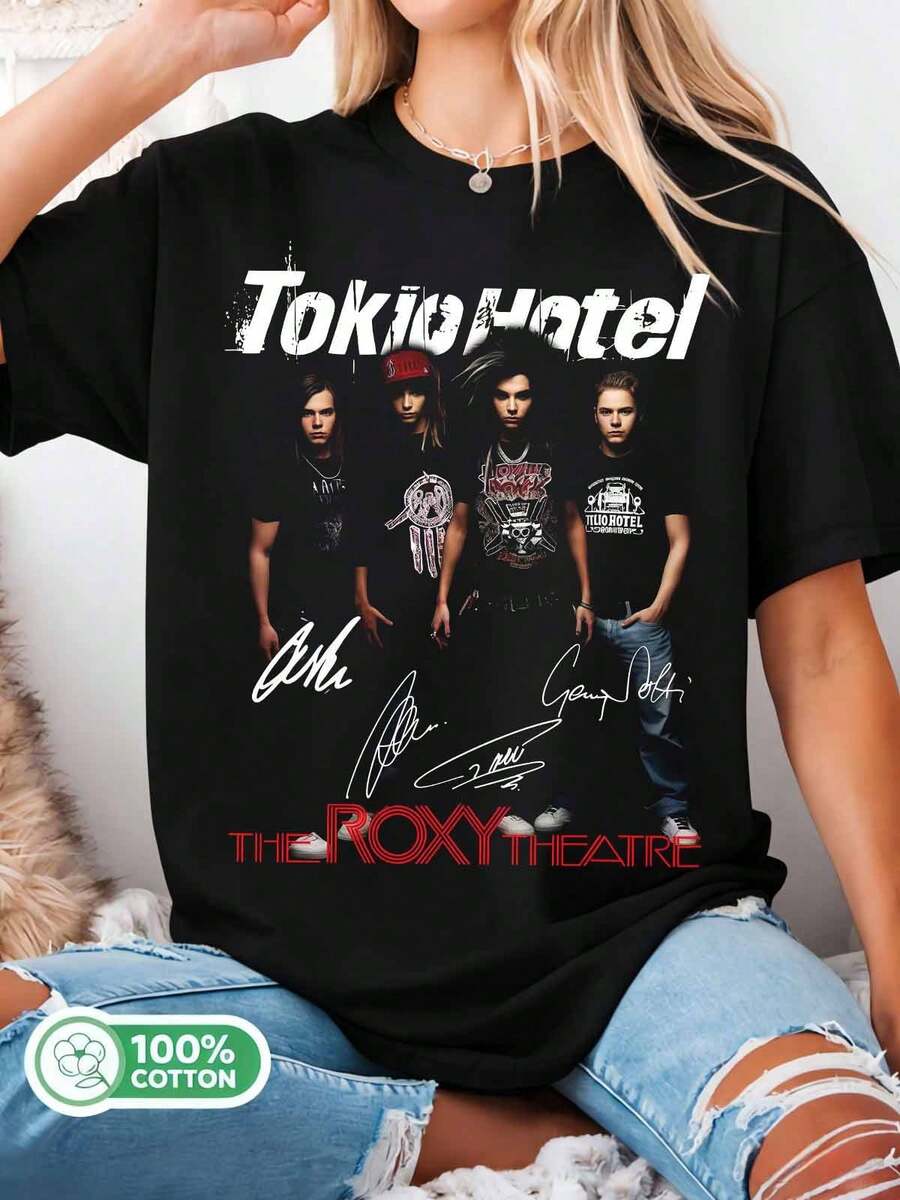 /Tokio Hotel The Theatre Signatures Tee, T-shirt en coton noir du groupe de rock emo, Merch rétro des années 2000 - Noir - Voir 1