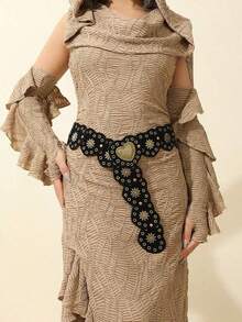 1 Piece Bohemian Vintage Style Dress Belt With Heart Patch And Decorative Rivets, Suitable For Women's Daily Wear And Parties On Halloween, Valentine's Day, Summer, School, Autumn - 黑色 - 查看 10