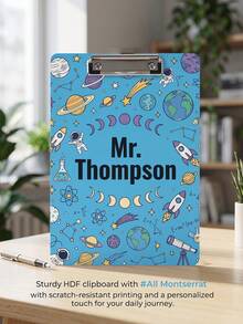 1pc Custom Text Space & Science Teacher Clipboard, Personalized Name Acrylic Clipboard With STEM Pattern, Science Teacher Clipboard With Metal Clip, Back To School Classroom Supply, Teacher Appreciation Gifts, Blue Cute Astronaut Clipboard, Alaxy & Planet Design - Multicolor - View 6