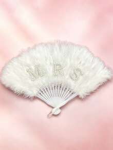 Elegant Pearl Inlaid Bridal Fan, Suitable For Brides-To-Be, Non-Foldable Handheld Style, Applicable For Weddings And Bachelorette Parties - Multicolor - View 16