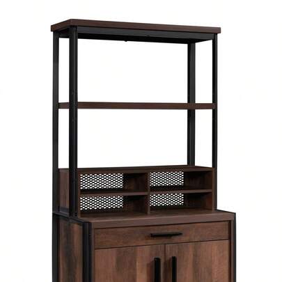 Library Hutch With Adjustable Shelf, Brown Finish