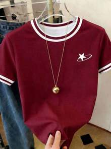 Camiseta gráfica para mujer, nuevo diseño de verano, blanca con bordado de corazón rojo y diente de perro, para uso al aire libre, estilo callejero, uso casual, citas, camiseta de manga corta para mujer - Multicolor 10 - Ver 1