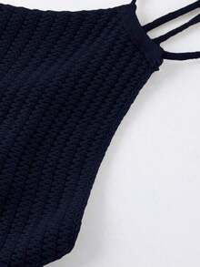 Blusa de punto de mujer de verano con cuello halter, dobladillo asimétrico y unicolor - Azul marino - Ver 4