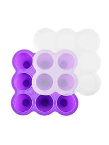 2-Tone 9-Grid Silicone Baby Food Freezer Container With Lid, 1 Ice Cube Tray - Multicolor - View 10
