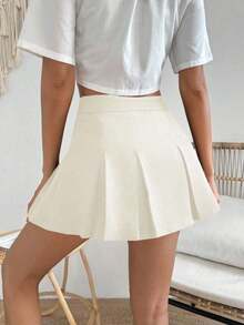 Falda minimalista de unicolor y estilo informal y elegante para mujer - Albaricoque - Ver 2