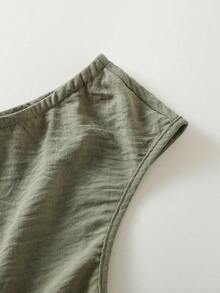 Blusa casual de mujer de unicolor con cuello asimétrico, para verano - Verde militar - Ver 3