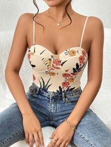 Camiseta sin mangas de mujer, top de camisola con estampado floral - Albaricoque - Ver 5