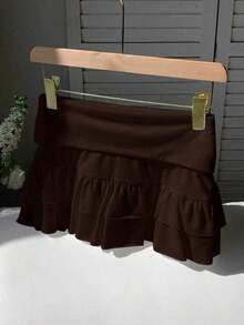 Xghhjm Falda Mini de Terciopelo Negro con Volantes para Mujer, Ideal para Fiestas de Invierno - Café integral - Ver 3