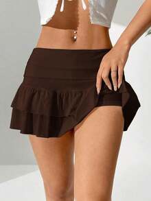 Xghhjm Falda Mini de Terciopelo Negro con Volantes para Mujer, Ideal para Fiestas de Invierno - Café integral - Ver 7
