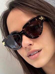 1 par de gafas de moda con marco ovalado grande para mujeres, minimalista y versátil - Multicolor - Ver 3