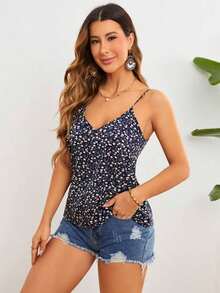 Ropa De Verano Para Damas, Top De Tirantes Corto Con Estampado De Plantas Tropicales Para Vacaciones - Multicolor - Ver 5