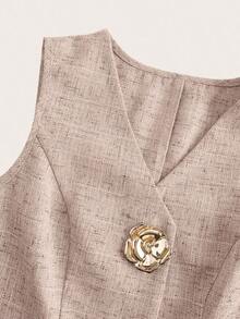 Blusa sin mangas con botones de metal en forma de rosa, estilo francés, para uso casual y de oficina, blusa de verano de alta gama - Rosa - Ver 3