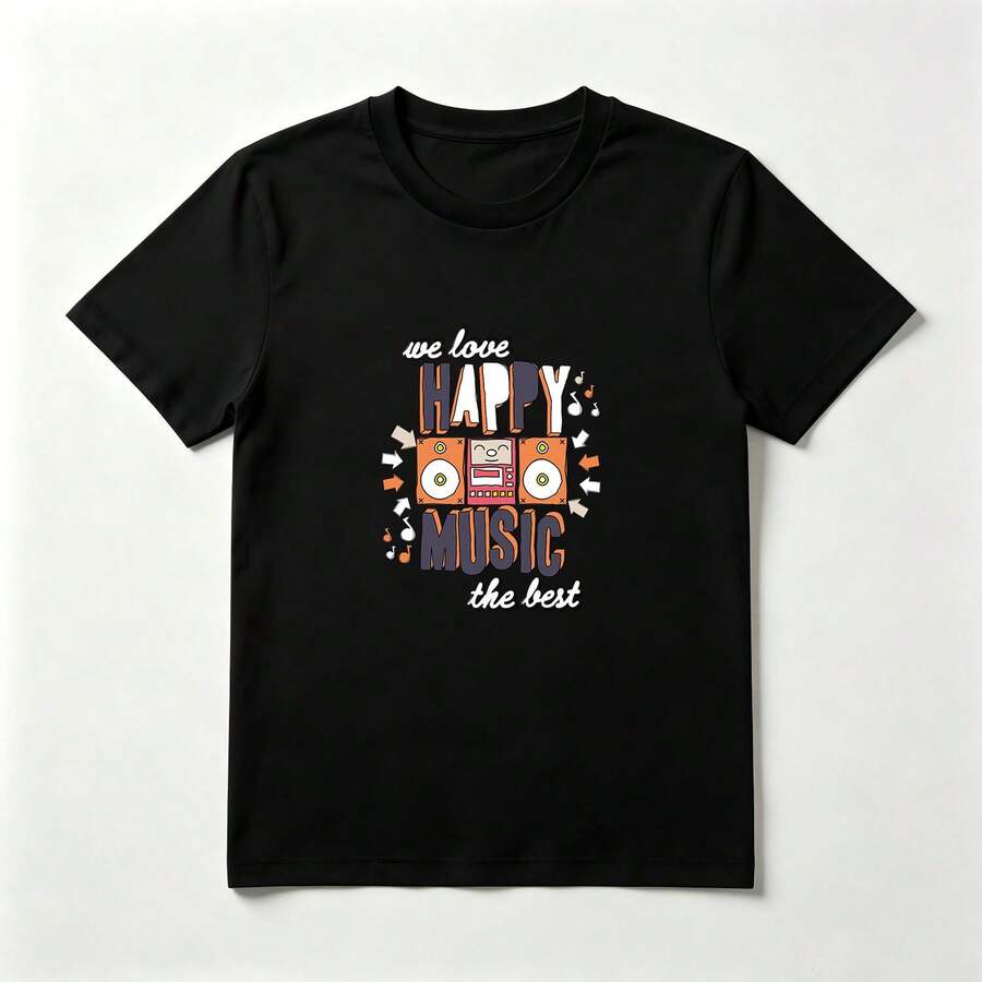 Radio Caricatura Playera de Algodón Negro Divertida Musical - Negro - Ver 1