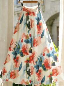 Falda Larga Floral AJSSVF, Estilo Casual para Vacaciones - Multicolor - Ver 2