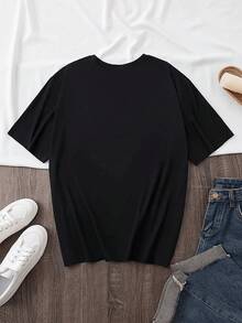 Camiseta de calle con estampado de música de los 80 y 90, talla grande para mujer, con gráficos retro de fiesta de los 80 y 90, tejido de punto de alta elasticidad, transpirable y cómoda. - Negro 5 - Ver 2