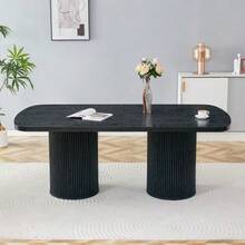 Modernt ovalt matbord med räfflad piedestalbas, högkvalitativ MDF-yta med trälook, i Wabi-Sabi- och 50-talsstil för hemmakök. - Svart - Visa 4