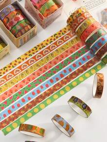 Set de 5 rollos/caja de cinta washi deliciosa con temática de frutas, diseños de estampados de diferentes frutas, cinta decorativa adecuada para hacer diarios DIY, scrapbooks, tarjetas y decoración de cajas de regalo - Multicolor - Ver 7