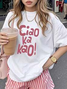 short-sleeveCamiseta de mujer estampada de manga corta para verano, tela de poliéster, estilo multifuncional, corte regular, peso 180 gramos, 1 unidad.100% Cotton - Blanco - Ver 6