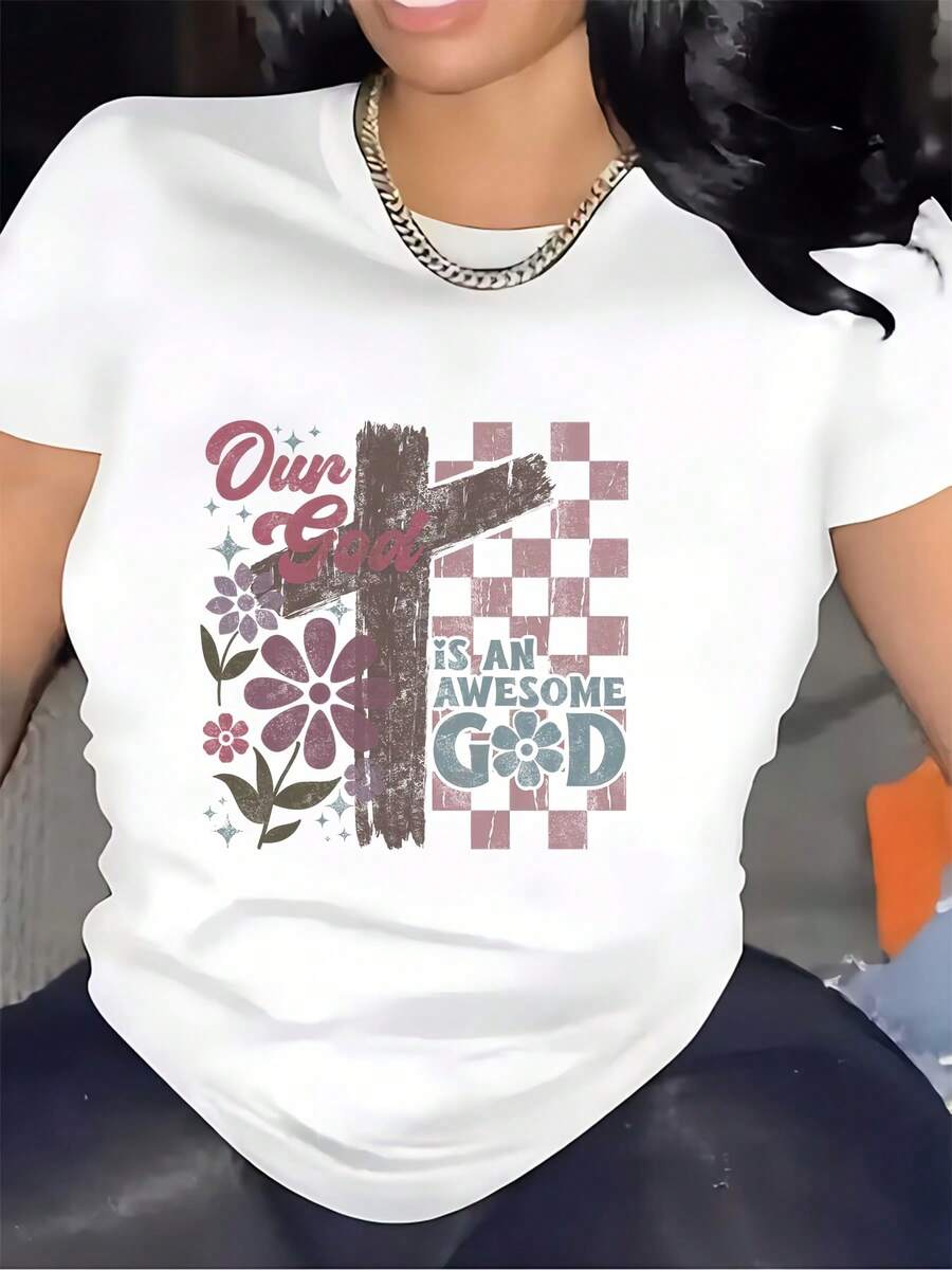 1 camiseta de 180 g con nuestro patrón inspirador divino - Perfecta para reuniones familiares, equipos de oficina y regalos navideños - Camiseta de manga corta de 180 g, cómoda y duradera, 100% algodón. - Blanco - Ver 1