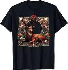 LooseCamiseta de Estética Cottagecore Linda con Ciervo y Flores para Amantes de los Ciervos, Camiseta de Ejercicio al Aire Libre para Mujeres, Camisetas Gráficas, Tops Cortos, Conjuntos, Top - Negro - Ver 3