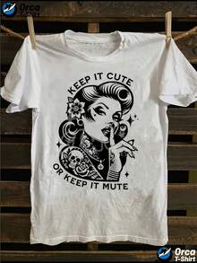 1 camiseta de estilo gótico punk vintage para mujer y unisex - camiseta blanca retro de los 80, estampada con motivos de rosas y belleza en la parte trasera, con el eslogan "Stay cute or stay silent", top de manga corta suave y transpirable, adecuada para el estilo punk, 180g 100% algodón. - Blanco - Ver 7