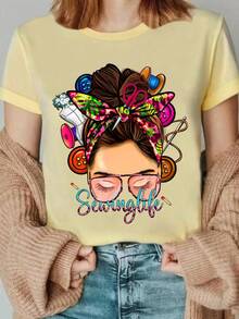 1 camiseta con temática de costura, regalo de patchwork, camiseta con temática de mamá, camiseta de sastre a la moda con pañuelo para la cabeza, camiseta para entusiastas de la costura, ropa de mujer económica y bonita, ropa de mujer con hermosas curvas, atuendo para fiesta de disfraces, atuendo de cosplay, atuendo de club para mujer, 100% algodón de 180g. - Blanco - Ver 10