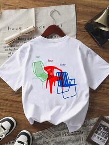 Nueva Colección de Verano: Camiseta Minimalista de Moda con Estampado de Silla de Plástico Eames de Tres Colores y Reposabrazos Altos, Cuello Redondo, Manga Corta, Casual, Versátil y Adecuada para Mujeres, Estilo Urbano Vintage, Unisex, de Algodón, Holgada, de Manga Corta y Cuello Redondo, blusas para mujer. blusas.blusas casuales para dama. - Blanco - Ver 2