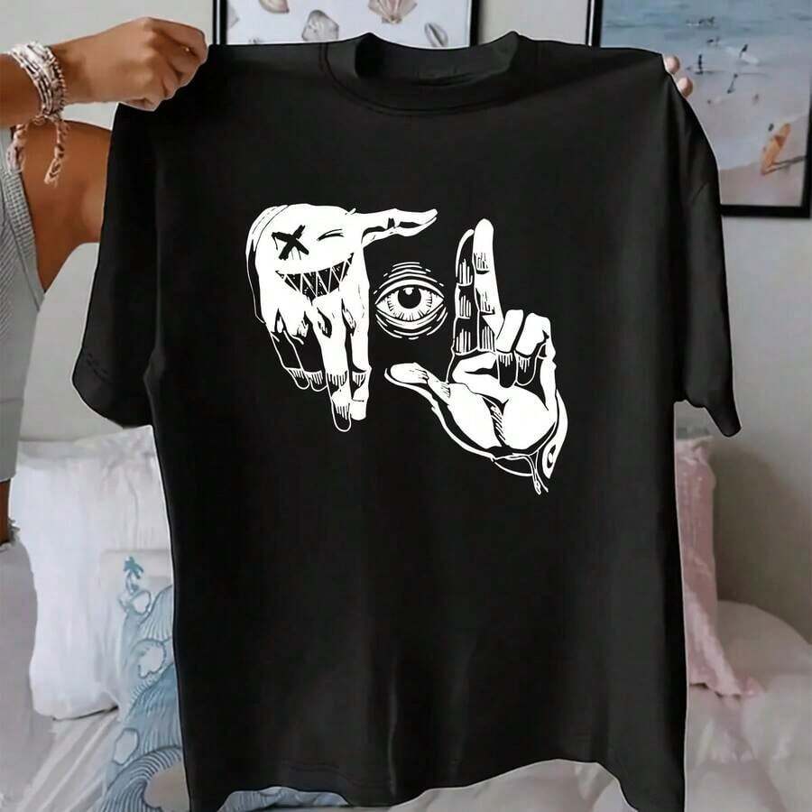 1 Piece Women's Vintage Western Gothic Horror Graphic T-Shirt - Featuring Cowboy Skeleton On Horseback And Skeletal Hands Design Br180g 100% Cotton - 黑色 9 - 查看 1