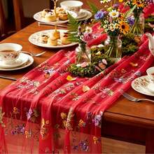 67*200cm Vintage Colorful Embroidered Lace Table Runner, Sheer Mesh Tablecloth, Suitable For Wedding Banquet, Unique Party Table Decor Center Piece, Great For Wedding Decoration, Birthday Party Decor, Home Decor - Coffee Brown - View 23