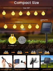 100LED Solar Outdoor Fairy Lights 39Ft Crystal Ball String Lights, 8 Lighting Modes Auto On/Off For Garden Patio Yard Wedding Party Holiday Decorations - 暖白色 - 查看 5