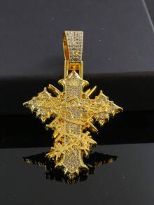 1pc Fully Rhinestoned Woven Cross Pendant, Designed For Men, Hip Hop Style Accessory, Street Fashion - Cross Pendant Necklace - View 20