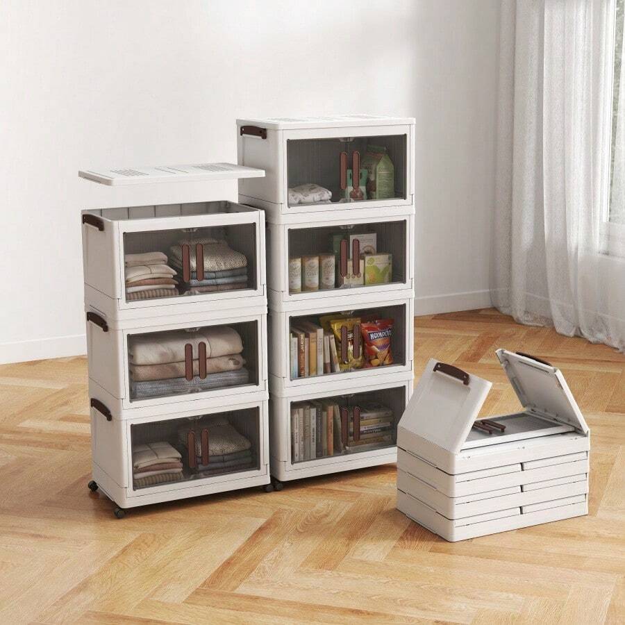LEO IRIS 3/4/5 Layer Stackable Storage Box With Wheels - Foldable Plastic Storage Box, Suitable For Homes And Offices, Capacity Of 3 Cubic Feet, 2 Cubic Feet, 27 Inches High, Multifunctional Wardrobe And Trash Can, Space Saving Design, Suitable For Living Room, Bedroom Or Workspace, Wardrobe Organization And Storage, Flexible Storage Solution, Modern Aesthetics, Durable Structure, Storage Box, Storage Box, Household Organizing Storage Box.