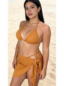 New And Sexy Three-Piece Swimsuit, Plus Size Bikini For Beach And Hot Spring Resort. - 草綠色 - 查看 7