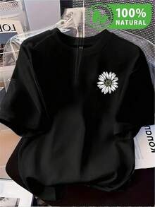 100% Algodón Premium 180g : Playera Negra con Estampado de Margarita Blanca Estilo Urbano Casual para Hombre. Ropa de Moda Casual Suave y Transpirable para Diario - Negro - Ver 6