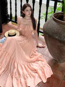 New Women's Summer Maxi Dress, Gorgeous, Ruffled, Sleeveless, Strappy, Vacation Design, Flattering, Perfect For Holidays, Beach, Sightseeing And Photogenic Looks - Dark Gold - 查看 6