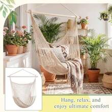 Barydat - 2 sillas de hamaca colgante estilo bohemio, para interiores y exteriores, con barras de metal desmontables de 40 pulgadas, para patio, sala de estar, recámara, jardín - Beis - Ver 4