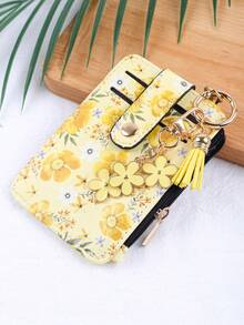 1pc Countryside Floral Card Holder & Keychain, Macaron Color Ditsy Floral Card Case With Flower Pendant And Tassel Design, Convenient Storage For Cards, Fashion Accessory For Women - Multicolor - View 4