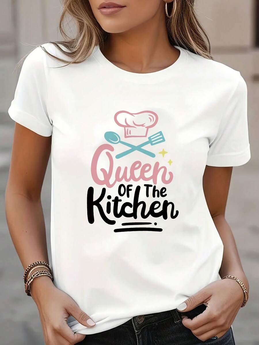 Camiseta Casual Estampada para Mujer, Transpirable, de Cuello Redondo, Manga Corta, Semitransparente, para Verano - Blanco - Ver 1