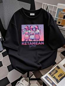 | Exquisite Design | Loose And Comfortable | Easy To Match | 1 Piece Ketamean Mean Meme Graphic T-Shirt 100% Pure Cotton - Funny Slay Queen Design, Unisex Casual Wear, Soft And Breathable Fabric, Short-Sleeved White T-Shirt For Birthday Party Gift And Casual Wear, Urban Fashion, Fashion With Humor, Funny Design, Durable Print. - 黑色 - 查看 1