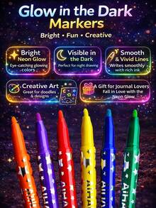6/4/1 Set Fluorescent Highlighter Pens, Glow-In-The-Dark Fluorescent Color Marker Pens, Suitable For Painting, Journaling, Poster Making, DIY Crafts, Scrapbooking And Art Supplies, Essential Back To School Items - Sets - View 11