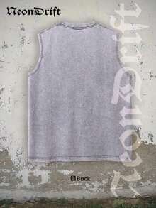 Unisex Summer Tops,NeonDrift Men's Tank Top 100% Cotton Heavyweight Vintage Distressed Washed Sleeveless T-Shirt, 100% Cotton, Soft & Skin-Friendly, Streetwear Style-Van Dutch Motor Cycles Speed Shop Sleeveless Tee Vintage Graphic Design For Men Classic Americana Style Streetwear Biker Culture Fashion Casual Wear Motorcycle Enthusiast GiftLoose And Comfortable Washed Vintage T-Shirt - 灰色 - 查看 3
